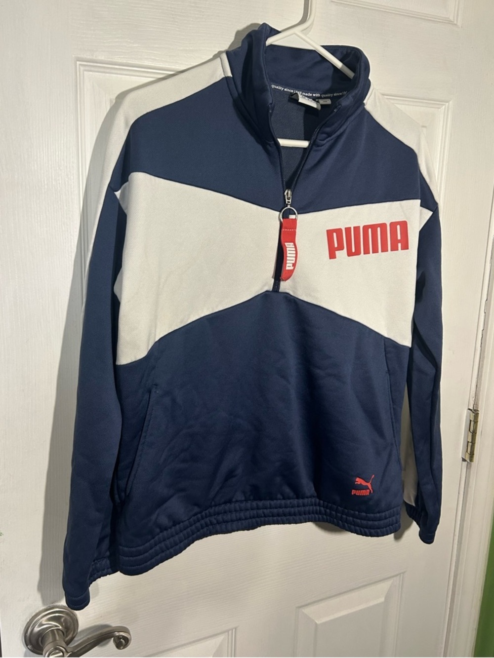 PUMA Navy & White Half-Zip Pullover Womens Medium Athletic Warmup Sporty - Picture 2 of 14